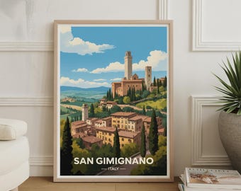 San Gimignano Italy Poster – Tuscan Cityscape Watercolor Travel Art