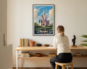 Orlando Skyline reseposter - Florida väggkonst, hem- och kontorsinredning, reseinspirerat konstverk, stadsbildsillustration