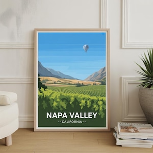 Napa Valley Travel Poster, California Vineyard Art, Wine Lover Decor, Scenic Wall Art for Home and Office