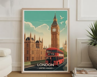 London Big Ben Tower Bridge Poster – England Travel Landmark Art