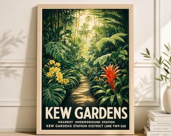 Kew Gardens Floral Print, Vintage Botanical Travel Poster