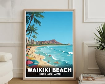 1950年代のワイキキビーチとダイヤモンドヘッドの風景、ホノルル