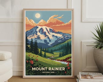 Mount Rainier National Park Poster: Washington Landscape Art Print
