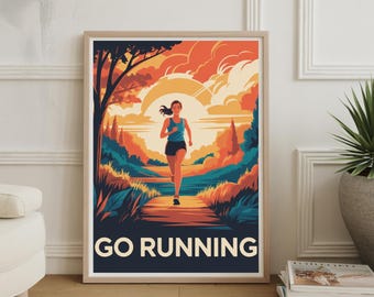 Retro Trail Running Poster: Sunset Adventure Art Print