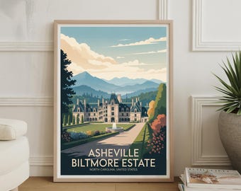 Póster antiguo de la finca Asheville Biltmore – Decoración de pared con paisajes de Carolina del Norte