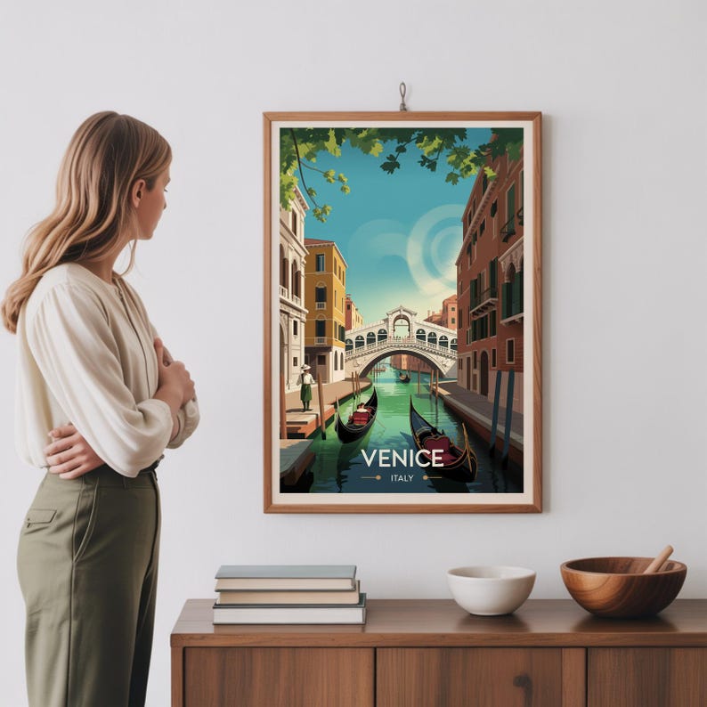 Venice Italy Travel Poster: Vintage Rialto Bridge Watercolor Art image 8