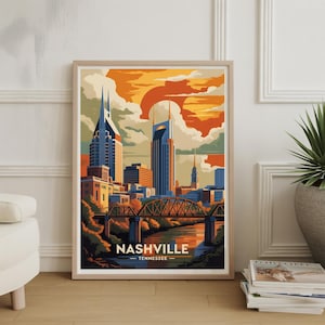 Nashville Travel Poster - Retro Tennessee Landscape Art, Vibrant Wall Decor for Home and Office