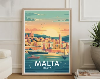 Vintage Malta Travel Poster: Mediterranean Wall Art