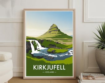 Iceland Travel Poster: Mount Kirkjufell, Reykjavik - Nordic Wall Art