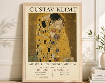 Lámina artística "Abrazo familiar" de Gustav Klimt, póster de exposición vintage, arte mural del Museo Leopold.