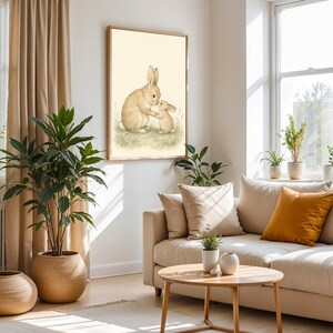 Rabbit Nursery Print, Woodland Bunny Wall Art, Parent and Child Watercolor Illustration image 4