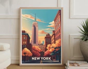 Retro New York City Poster: Manhattan Skyline Vintage Travel Print