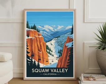 Poster della stazione sciistica del lago Tahoe – Arte vintage dei prati alpini di Squaw Valley