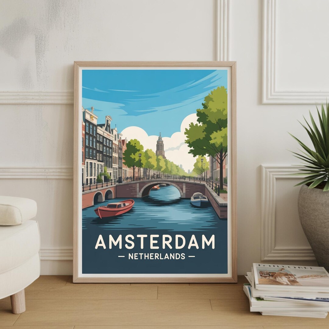 Vintage Amsterdam Travel Poster: Netherlands Cityscape Wall Art - Etsy
