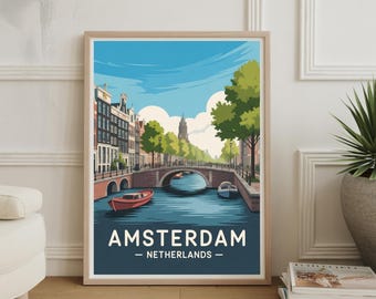 Vintage Amsterdam Reiseplakat: Niederlande Stadtbild Wandkunst