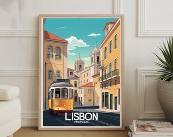 Lisbon Portugal Vintage Travel Poster: Watercolor City Art