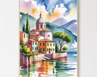 Gardasee, Italien Aquarell Druck - Reise Poster Wand Kunst