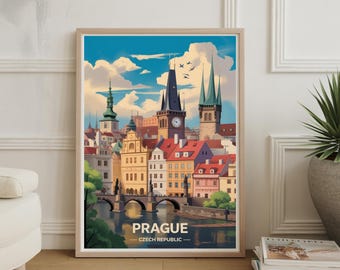 Prague Cityscape Poster: Czech Republic Travel Art, European Wall Decor