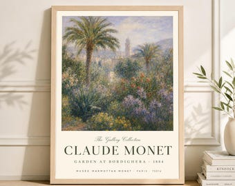 Lámina "Jardín de Bordighera" de Claude Monet, póster de arte impresionista francés vintage.