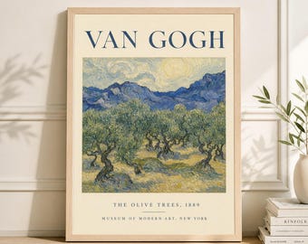 Plakat wystawy „Drzewa oliwne” Van Gogha, wydruk artystyczny w stylu vintage