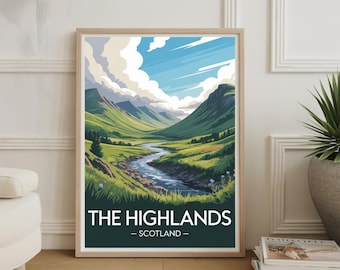 Poster de voyage des Highlands écossais : art mural paysage
