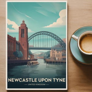 Newcastle Upon Tyne Cityscape Art Print, UK Travel Poster, Home Wall Décor image 5