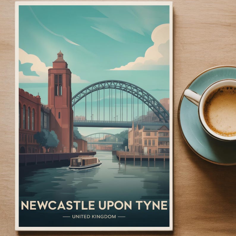 Newcastle Upon Tyne Cityscape Art Print, UK Travel Poster, Home Wall Décor image 5