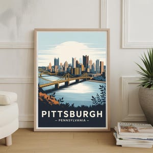 Pittsburgh Skyline Travel Poster, Pennsylvania Cityscape Wall Art for Home & Office Decor, Art Lover Gift Idea