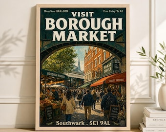 Vintage Borough Market London Poster, Travel Art Print