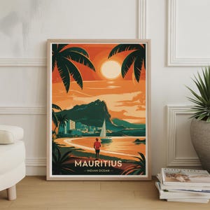 Mauritius Evening Travel Poster: Indian Ocean Coastal Art