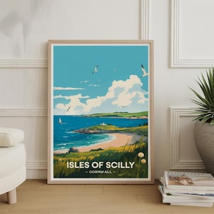 Cornwall Isles of Scilly Travel Poster, Coastal Beach Wall Art