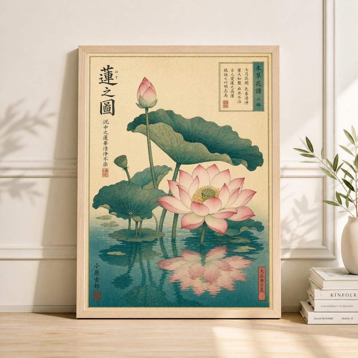 花　壁掛け　レトロ Lotus flower ukiyoe - Etsy 日本