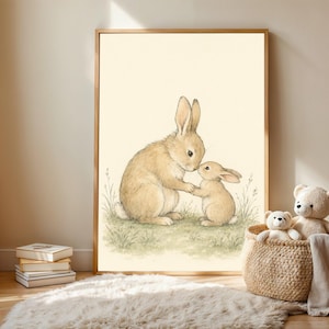 Rabbit Nursery Print, Woodland Bunny Wall Art, Parent and Child Watercolor Illustration image 3