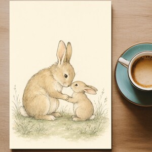 Rabbit Nursery Print, Woodland Bunny Wall Art, Parent and Child Watercolor Illustration image 9