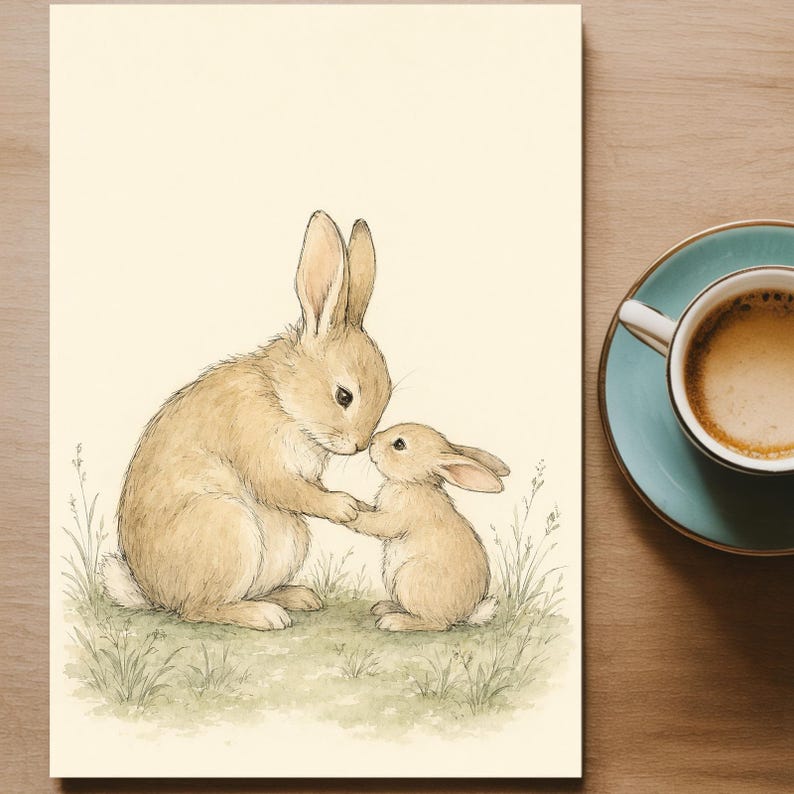 Rabbit Nursery Print, Woodland Bunny Wall Art, Parent and Child Watercolor Illustration image 9