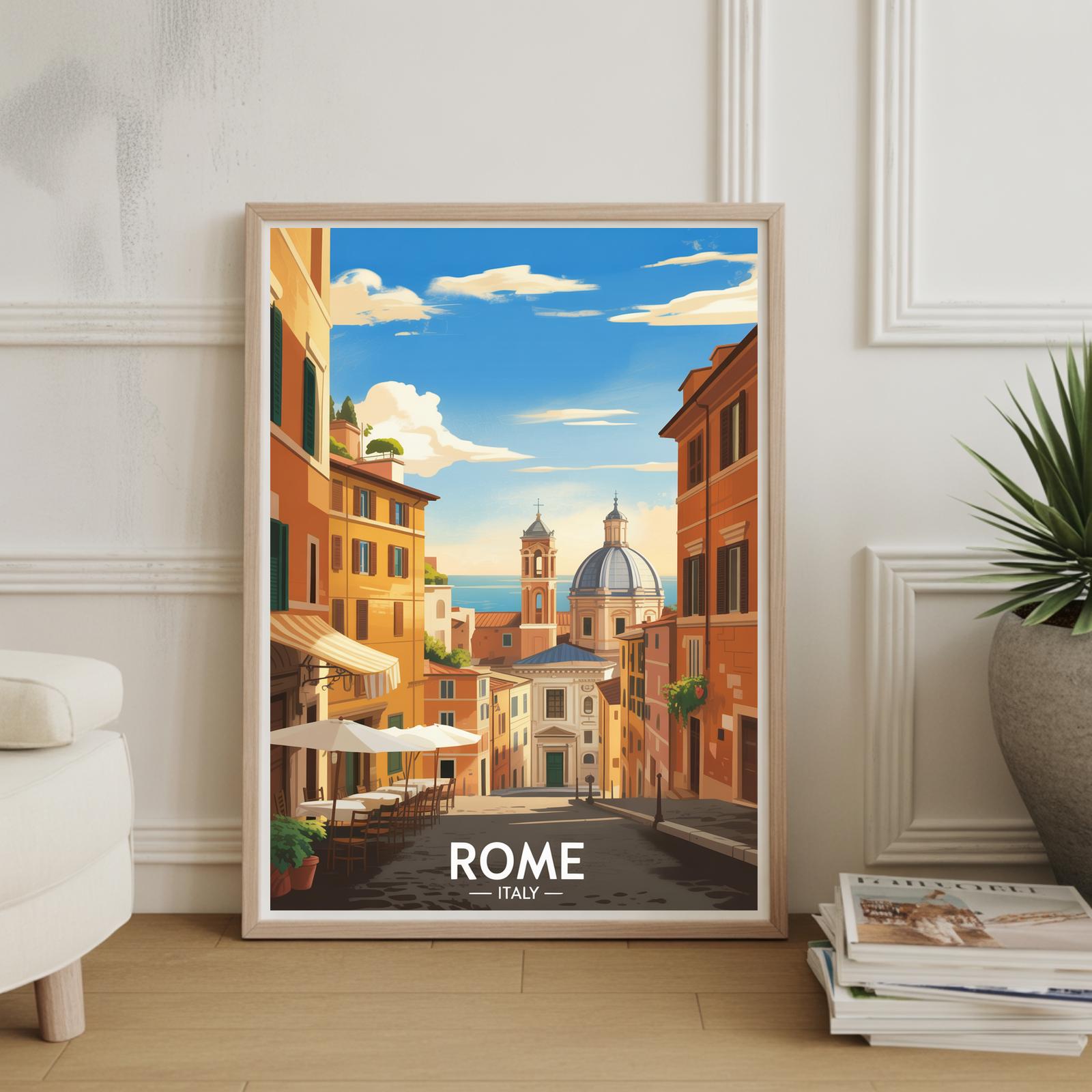 ローマ旅行ポスター：イタリアの街並みの水彩画アートプリント - Etsy 日本