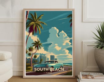 South Beach Miami Art Print: Vintage Florida Travel Poster