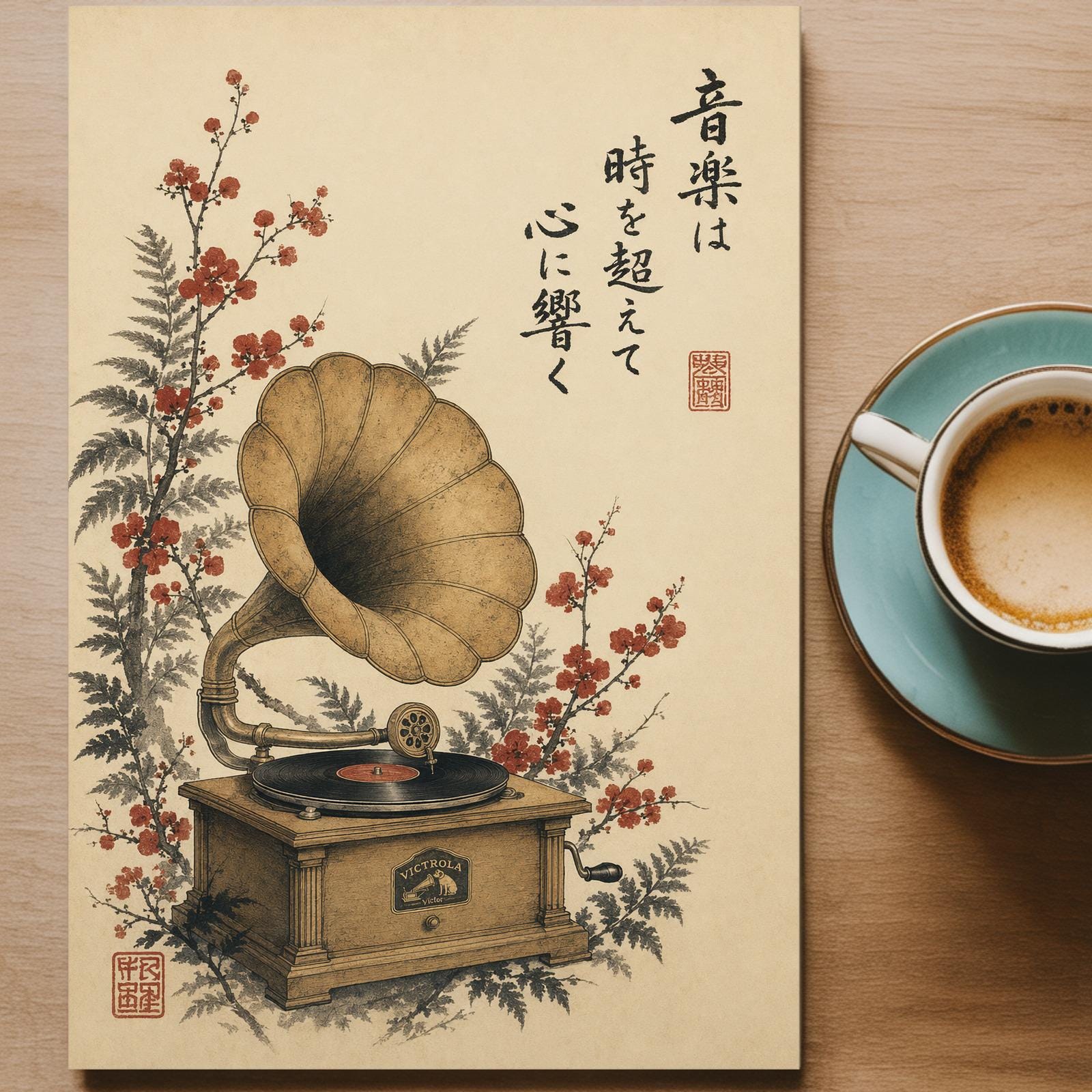 アート・デザイン・音楽 One hundred masterpieces from collection Vintage Gramophone Poster, Japanese Music Wall Art, Sumi-e