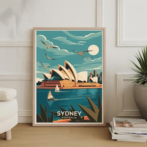 Poster de voyage sur les toits de Sydney, art mural Australie, cadeau de mariage unique, cadeau d'anniversaire, décoration d'intérieur