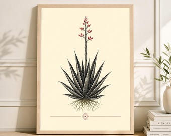 Agave Botanical Poster, Minimalist Desert Plant Wall Art Print