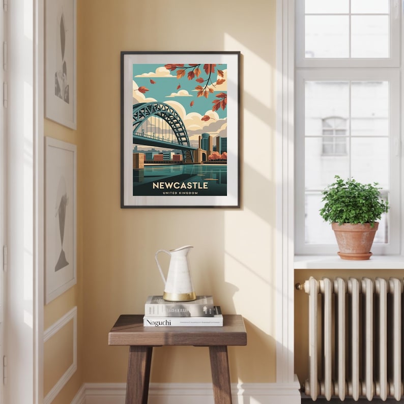 Newcastle Cityscape Art Print: Tyne Bridge, UK Travel Poster image 3