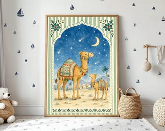 Watercolor Camel Nursery Print, Desert Animal Boho Kids Wall Art
