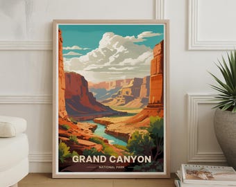 Grand Canyon-poster, National Park Travel Art, Arizona landschap muurdecoratie, avontuurlijk cadeau