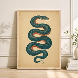 Japansk ormposter, minimalistisk retroväggkonst, modernt tryck från mitten av århundradet