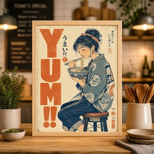 レトロな日本のラーメンポスター、ポップアートプリント、麺類キッチン装飾