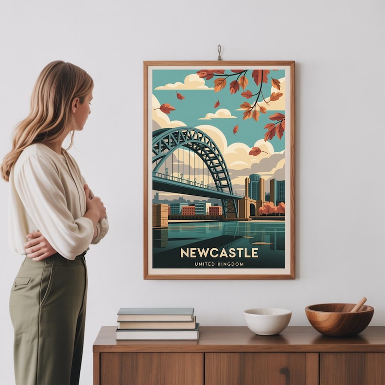 Newcastle Cityscape Art Print: Tyne Bridge, UK Travel Poster image 8