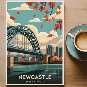 Newcastle Cityscape Art Print: Tyne Bridge, UK Travel Poster image 6