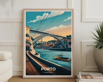 Porto Portugal Cityscape Art Print: Douro River Watercolor Wall Decor