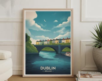 Dublin Travel Poster, Ireland Cityscape Wall Art, Home Decor, Travel Gift, Office Decoration