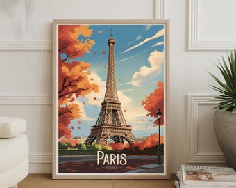 Paris Eiffel Tower Vintage Travel Poster: Mid-Century Modern France Art